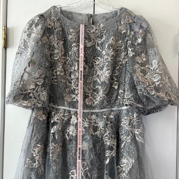 Mac Duggal 20475 Silver Gray Sequin Beaded Tulle Midi Dress Size 12 NWT - Picture 6 of 9